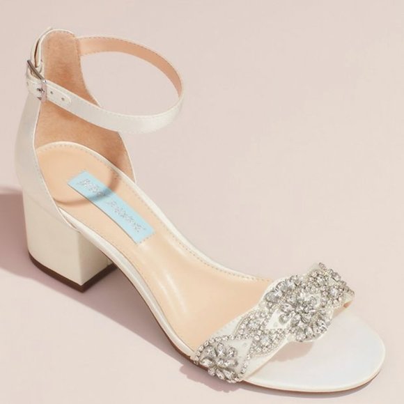 Satin block heel crystal embellished sandals Clearance